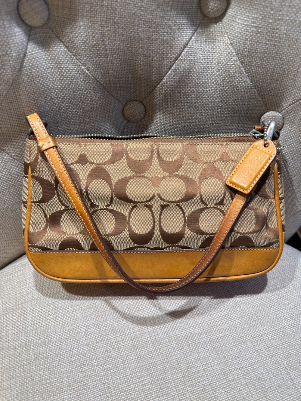 Coach Y2K Hampton Mini Signature Wristlet Brown Canvas Leather Pochette Bag 2004